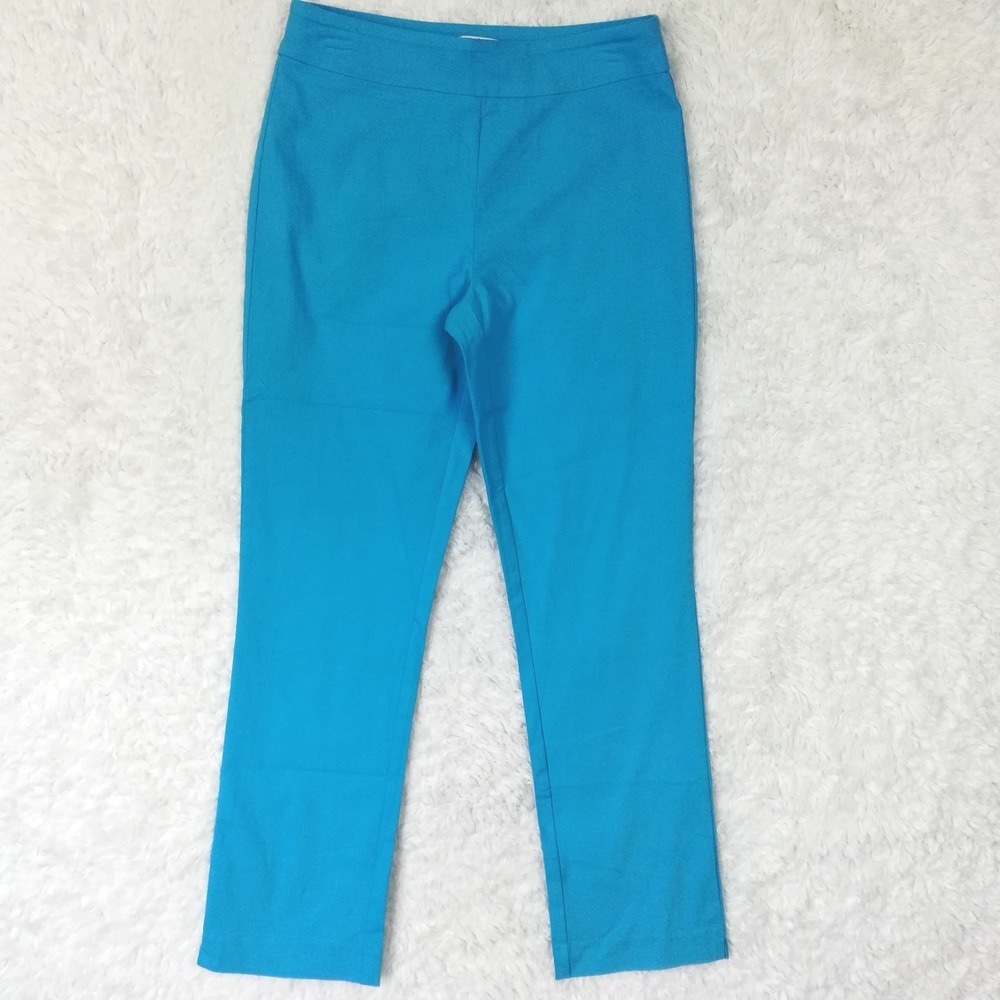 Eric Casual Womens Dress Pants Slim  Kick Out Blue Pull On Mid Rise M New